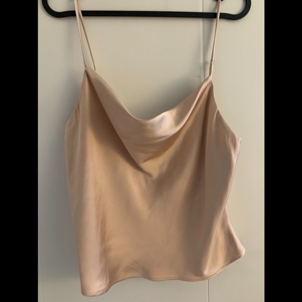 ZARA- Silk Champagne Cowl Neck Tank